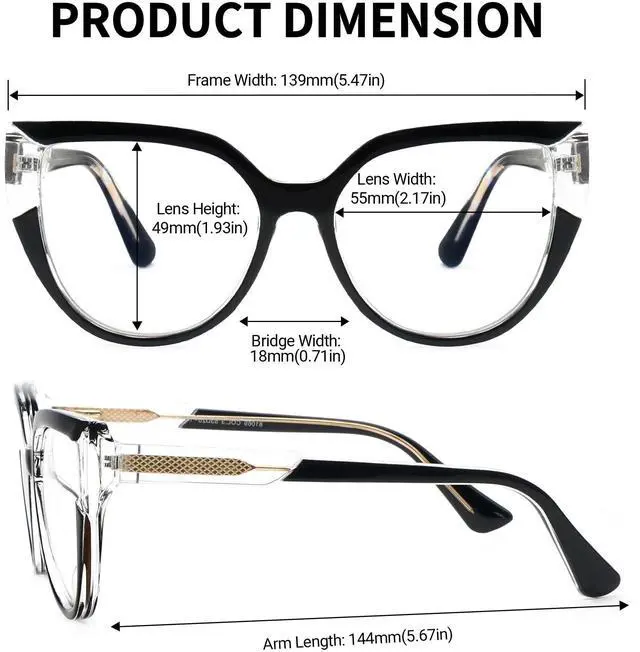 Alt view image 4 of 5 - Zeelool Stylish Oversized Cat Eye Blue Light Blocking Glasses for Women Joyce ZJGT550502-03 Black