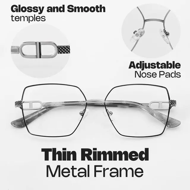 Alt view image 4 of 5 - Zeelool Blue Light Blocking Glasses for Women, Metal Fashion Glasses Frame Eyeglasses with Non-prescription Clear Lenses ZJGM374867-01B