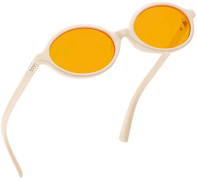 Main image of ZIHVEUC Oval Amber Blue Light Blocking Glasses Orange Lens for Better Sleep,Computer Eye Strain Men Women Gaming Glasses(Beige)