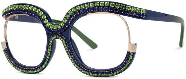 Alt view image 2 of 5 - Zeelool Stylish Square Glasses Diamond-Encrusted Glasses Blue Light Blocking Glasses Anti Eyestrain Glasses Oversized ZJGX095217 Black-Green