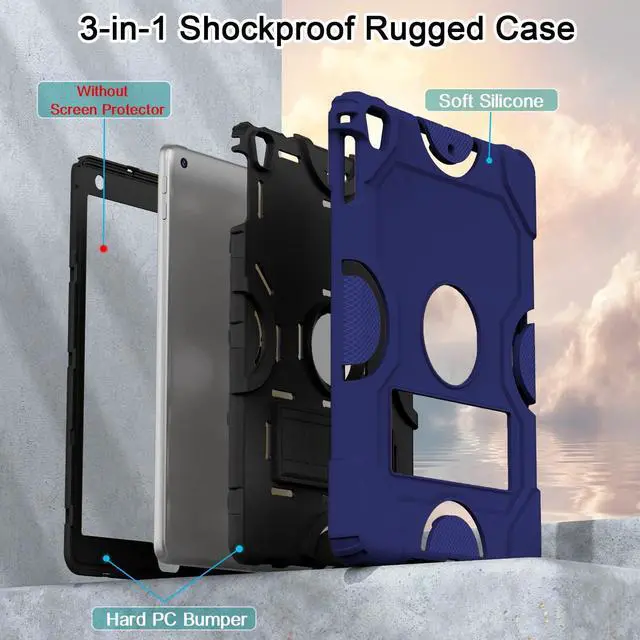 Alt view image 5 of 5 - ZoneFoker Heavy Duty Shockproof Rugged Protective Case for iPad 9.7 Inch, Compatible with iPad 6th/5th Gen (2018/2017), iPad Air 2 / 1st Gen, iPad Pro 9.7 (2016), Navy Blue