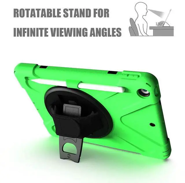 Alt view image 3 of 5 - ZenRich Shockproof Case for iPad 9th/8th/7th Generation 10.2 inch 2021/2020/2019, Heavy Duty Rugged Case with Pencil Holder/360° Rotating Kickstand/Handle/Carrying Strap, Green