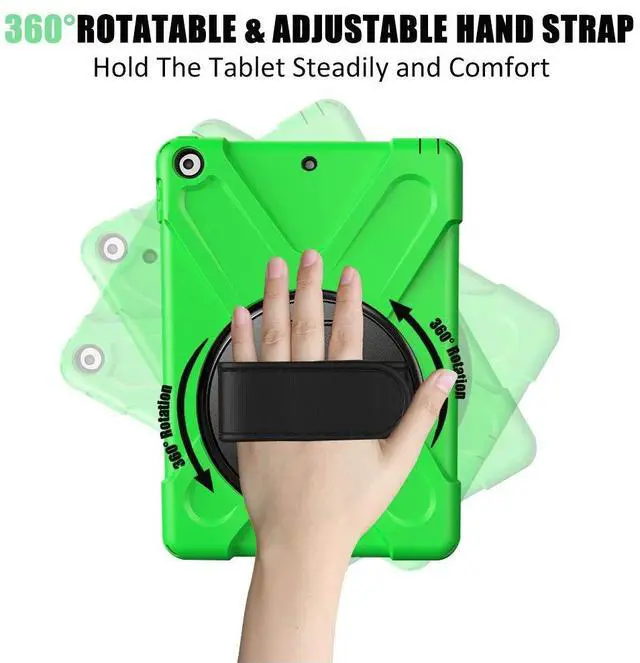 Alt view image 5 of 5 - ZenRich Shockproof Case for iPad 9th/8th/7th Generation 10.2 inch 2021/2020/2019, Heavy Duty Rugged Case with Pencil Holder/360° Rotating Kickstand/Handle/Carrying Strap, Green