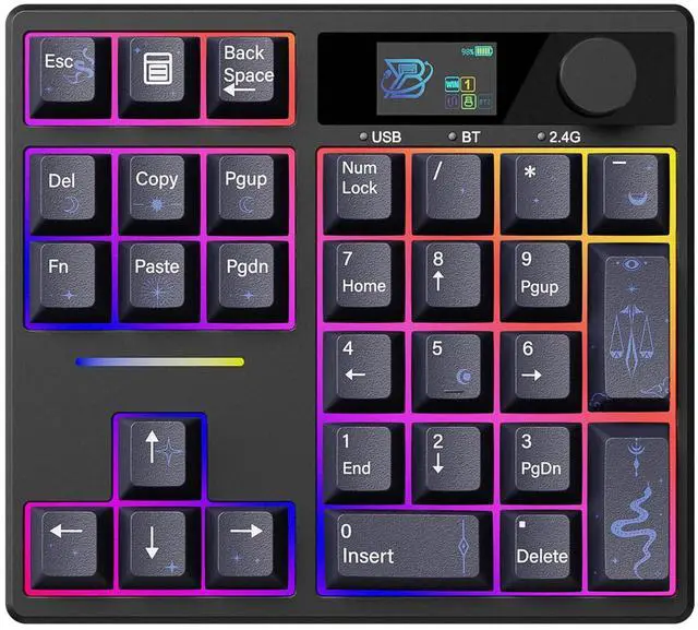 Main image of ZMX X BOYI TD31Pro Mechanical Numpad,Hot Swap Wireless BT5.0/2.4GHz/Type-C Wired Numeric Keypad with Screen&Knob,30Keys PBT Keycaps RGB Gaming Macro Number Pad for PC Laptop (Moon-Star)