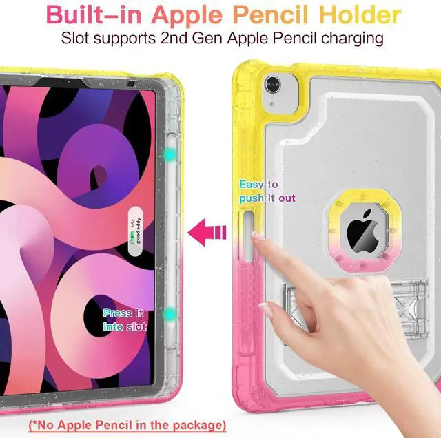 Alt view image 2 of 5 - ZoneFoker Case for iPad Air 5th/4th Generation Case (2022/2020) 10.9'', for iPad Pro 11 Inch (4th/3rd/2nd/1st Gen), Hard Slim Cover for iPad Air 5 4 th with Pencil Holder/Stand, Glitter Yellow to Pink