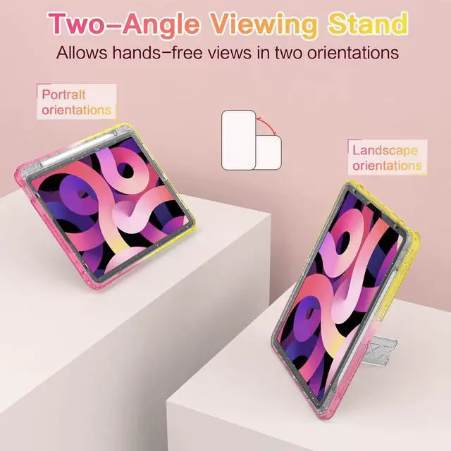 Alt view image 5 of 5 - ZoneFoker Case for iPad Air 5th/4th Generation Case (2022/2020) 10.9'', for iPad Pro 11 Inch (4th/3rd/2nd/1st Gen), Hard Slim Cover for iPad Air 5 4 th with Pencil Holder/Stand, Glitter Yellow to Pink