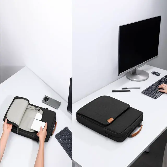 Alt view image 3 of 5 - ZMEIKJ 9-13 Inch Tablet Sleeve iPad Bag Satchel Messenger Sling Shoulder Bag for Men Travel Work with Handle Removable Shoulder Strap Carrying Case for Fire Laptop Kindle Surface Samsung Black