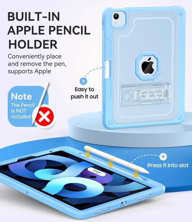 Alt view image 4 of 5 - ZoneFoker Case for iPad Air 5th/ 4th Generation Case (2022/2020) 10.9'', for iPad Pro 11 Inch (4th/3rd/2nd/1st Gen), Hard Sturdy Slim Cover for iPad Air 5 4 th with Pencil Holder/Stand, Sky Blue