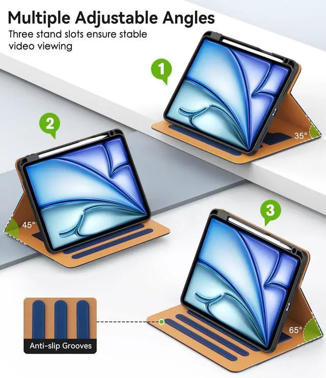 Alt view image 3 of 5 - ZoneFoker Case for iPad Air 11-inch M3/ M2 (2025/2024), iPad Air 5th/ 4th Generation 10.9'' (2022/2020), iPad Pro 11 (4th/3rd/2nd/1st Gen), Multi-Angle Stand Cover with Pencil Holder, Navy Blue