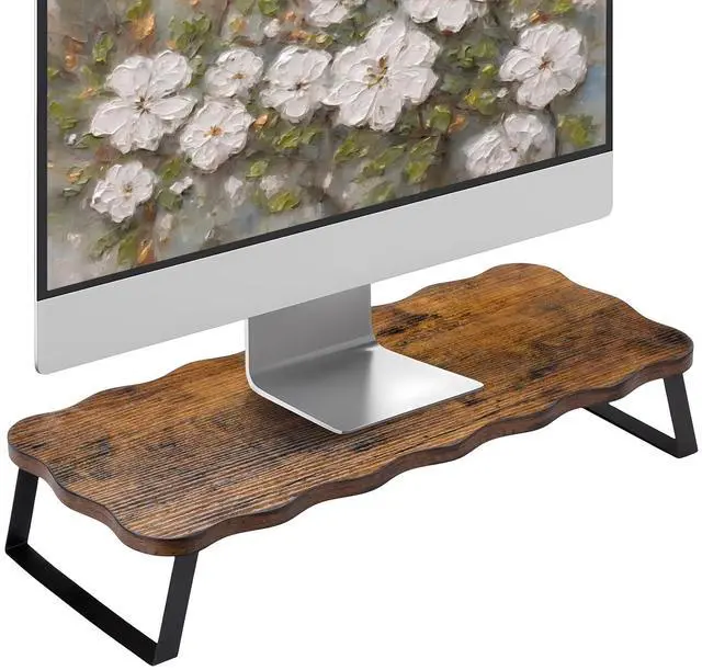 Main image of Monitor Stand Riser, Wooden Computer Stand for Desk, Wood and Steel Multi-Purpose Desktop Storage Laptop Riser Desk Shelf for Computer, Laptop, PC, Printer, 21.65 x 9.45 x 3.94 Inch Length (Brown/1 Pc