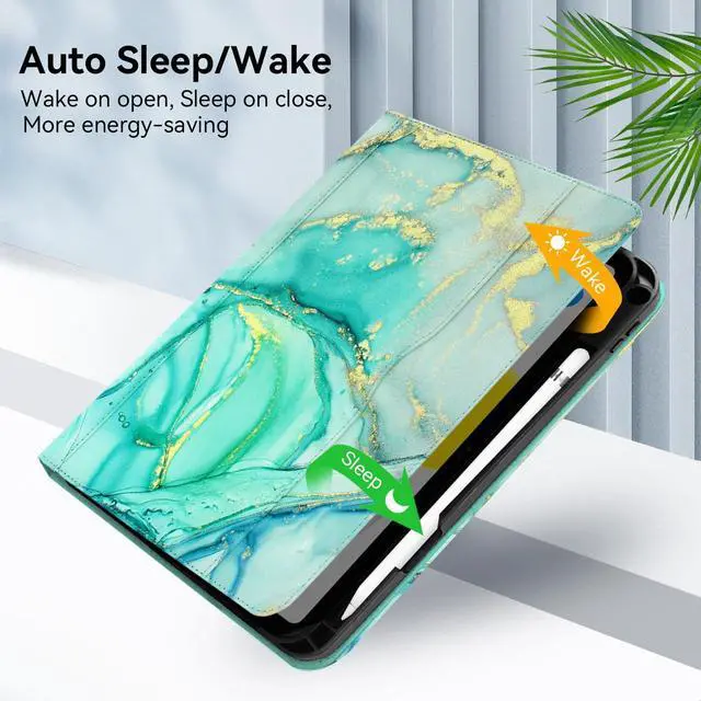 Alt view image 4 of 5 - Zonefoker Case for iPad 11 inch (A16) 2025, for 10th Generation 10.9'' 2022, Leather iPad 11th/10th Gen Protective Cover with Auto Sleep/Wake, Pencil Holder, Pocket Design for Women Men, Marble Green