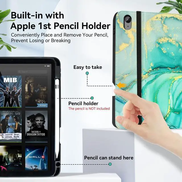 Alt view image 5 of 5 - Zonefoker Case for iPad 11 inch (A16) 2025, for 10th Generation 10.9'' 2022, Leather iPad 11th/10th Gen Protective Cover with Auto Sleep/Wake, Pencil Holder, Pocket Design for Women Men, Marble Green