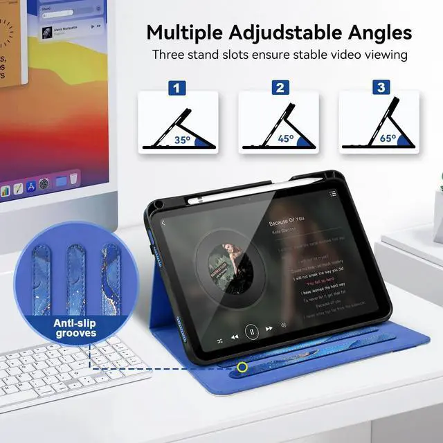 Alt view image 3 of 5 - Zonefoker Case for iPad 11 inch (A16) 2025, for 10th Generation 10.9'' 2022, Leather iPad 11th/10 th Gen Protective Cover with Stand, Auto Sleep/Wake, Pencil Holder, Pocket Desige, Marble Gray Blue