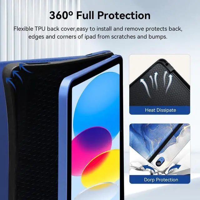 Alt view image 5 of 5 - Zonefoker Case for iPad 11 inch (A16) 2025, for 10th Generation 10.9'' 2022, Leather iPad 11th/10 th Gen Protective Cover with Stand, Auto Sleep/Wake, Pencil Holder, Pocket Desige, Marble Gray Blue