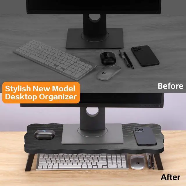 Alt view image 2 of 5 - ZORVIDSON Monitor Stand Riser, Wooden Computer Stand for Desk, Wood and Steel Multi-Purpose Desktop Storage Laptop Riser Desk Shelf for Computer, Laptop, PC, Printer, 15.75 x 9.45 x 3.94 Inch Length (