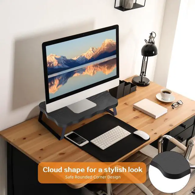 Alt view image 5 of 5 - ZORVIDSON Monitor Stand Riser, Wooden Computer Stand for Desk, Wood and Steel Multi-Purpose Desktop Storage Laptop Riser Desk Shelf for Computer, Laptop, PC, Printer, 15.75 x 9.45 x 3.94 Inch Length (