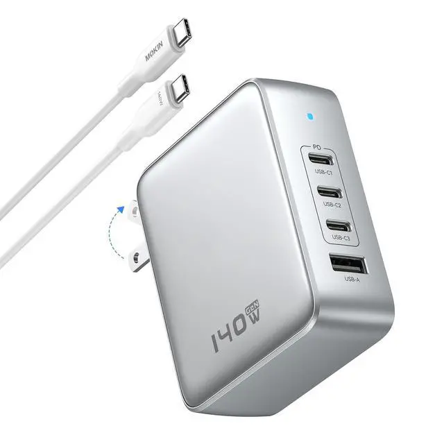 Main image of 140W USB C Charger, 4 Ports GaN Charger Block Charging Station, Foldable and Compact Fast Wall Charging Power Adapter for MacBook Pro/Air, Dell XPS, iPad Pro, iPhone Series, Galaxy S24, and More