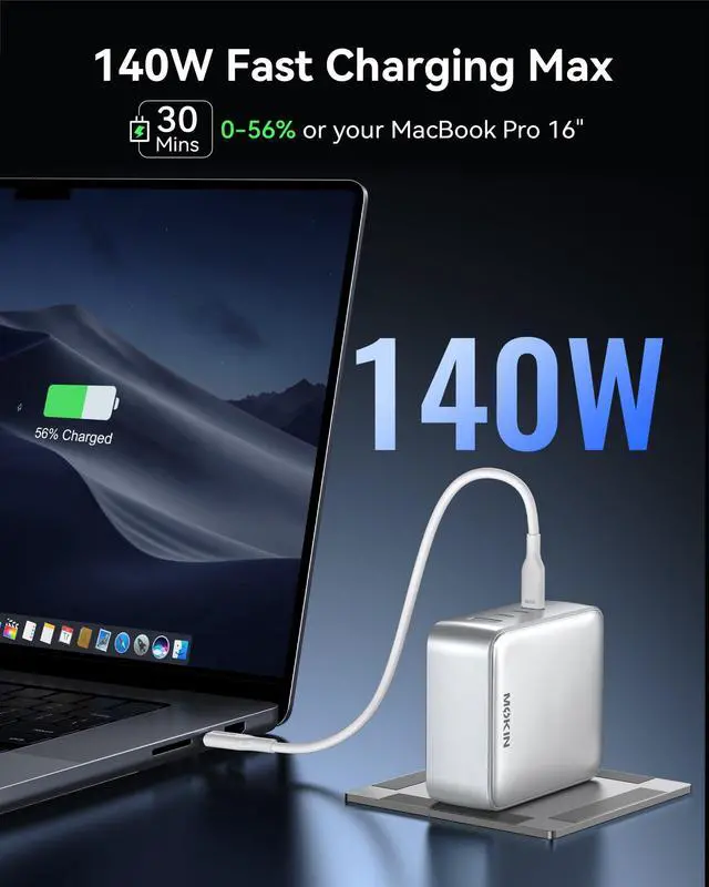 Alt view image 2 of 5 - 140W USB C Charger, 4 Ports GaN Charger Block Charging Station, Foldable and Compact Fast Wall Charging Power Adapter for MacBook Pro/Air, Dell XPS, iPad Pro, iPhone Series, Galaxy S24, and More