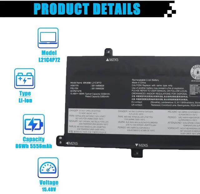 Alt view image 2 of 5 - L21C4P72 SB10W51973 Laptop Battery Replacement for Lenovo ThinkPad T16 Gen 1 Gen 2 ThinkPad P16s Gen 1 Gen 2 Series L21D4P73 SB10W51974 L21M4P73 SB10W51970 L21M4P74 SB10W51972 L21L4P72 L21D4P72 86Wh