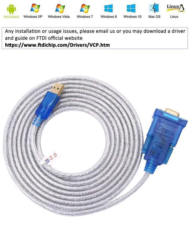 Alt view image 4 of 5 - DTech USB to Serial Adapter 10 ft USB to RS232 DB9 Female Cable COM Port with FTDI Chipset Supports Windows 11 10 8 7 Mac Linux