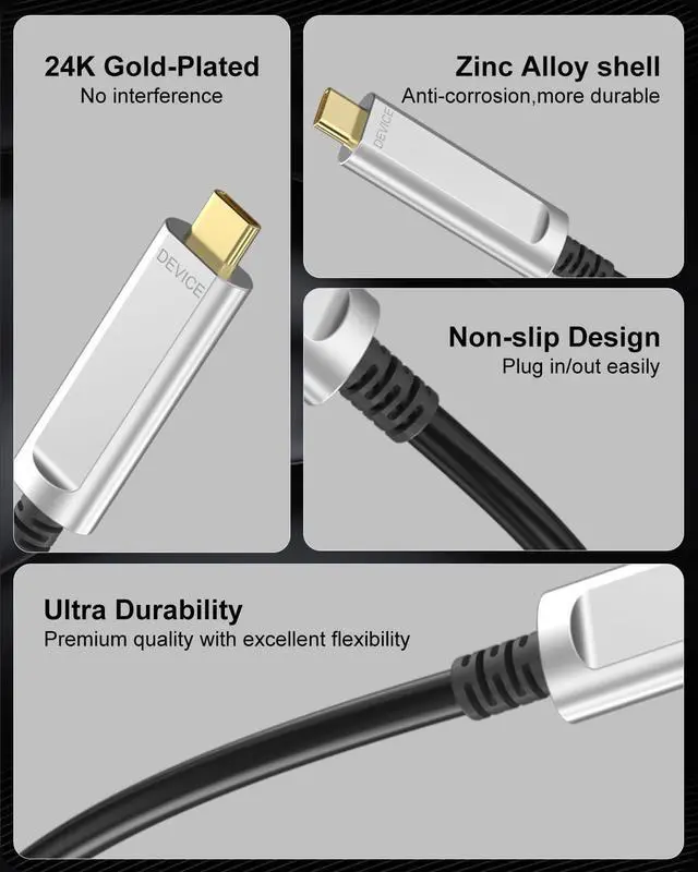 Alt view image 2 of 5 - DWLCWY Fiber Optic USB C Cable 50ft,10Gbps Active Optical USB 3.2 Gen2 High Speed Type C Cable,Compatible with Cameras,Webcams,Projectors,VR/AR,Printer