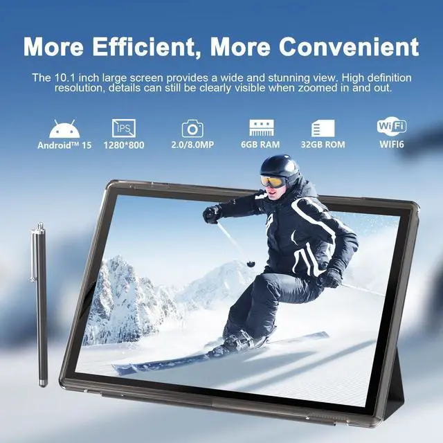 Alt view image 2 of 5 - Tablet 10 Inch Android 14 Tablets With Case 6GB RAM+32GB ROM+1024GB Expand, 6000mah Battery Tableta, 2MP+8MP Dual Camera WiFi-6 10.1'' IPS HD Touch Screen, Android Tablet Incloud Case Stylus (Black)