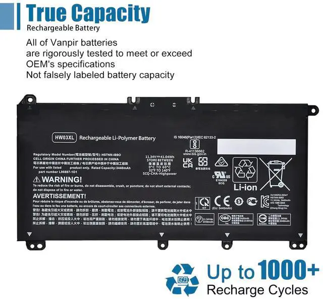 Alt view image 5 of 5 - VANPIR HW03XL HSTNN-IB9O Laptop Battery Replacement for HP Pavilion 15-EG 15-EH 15-EG0XXX 15-EH0XXX 15-EG1025CL 15-EG1053CL 15-EG1073CL 15-EH1254NG Series HSTNN-IB90 HWO3XL HSTNN-LB8U