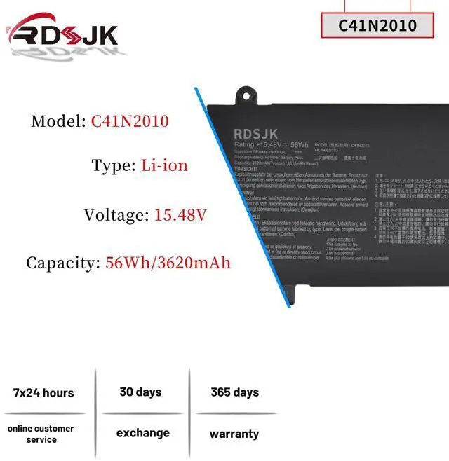 Alt view image 2 of 5 - C41N2010 Laptop Battery for ASUS ROG Strix G15 G513IC G513IH G513QC G513QE G17 G713QE G513IC-HN055T G513IH-HN086T G513QC-HF002T G513QE-HN010T G513QE-WH96 G713QE-RB74 Series 0B200-03890000 15.48V 56Wh