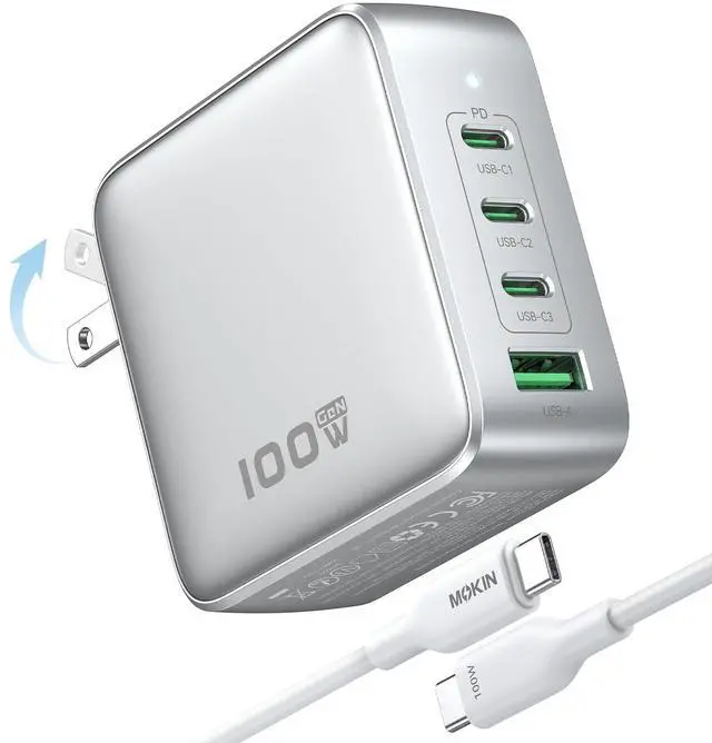 Main image of 100W USB C Charger, 4-Port GaN Charger Block Charging Station, Foldable and Compact Fast Wall Charging Power Adapter for MacBook, iPad, iPhone Series, Galaxy S24/S23, Steam Deck, Google Pixelbook