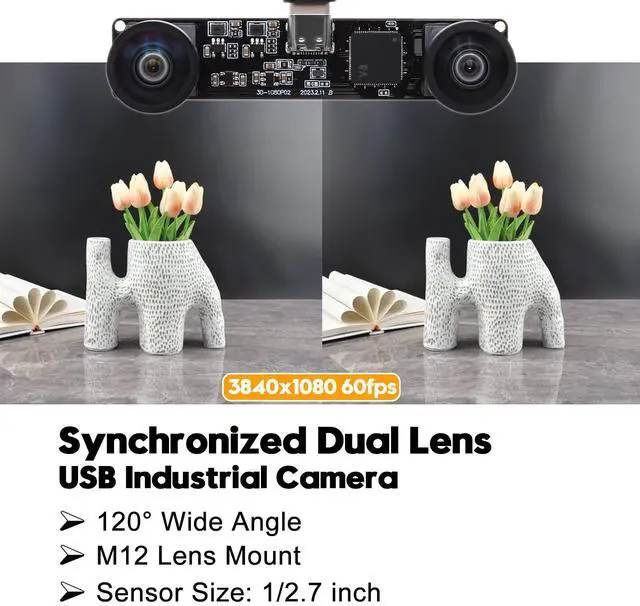 Alt view image 2 of 5 - SVPRO Dual Lens USB Camera Module 1080P 60fps UVC Industrial Camera Board Synchronization Record in Color with Dual M12 Lens,Distortion-Free Wide Angle USB Board Camera for 3D,VR,Biometric Detection