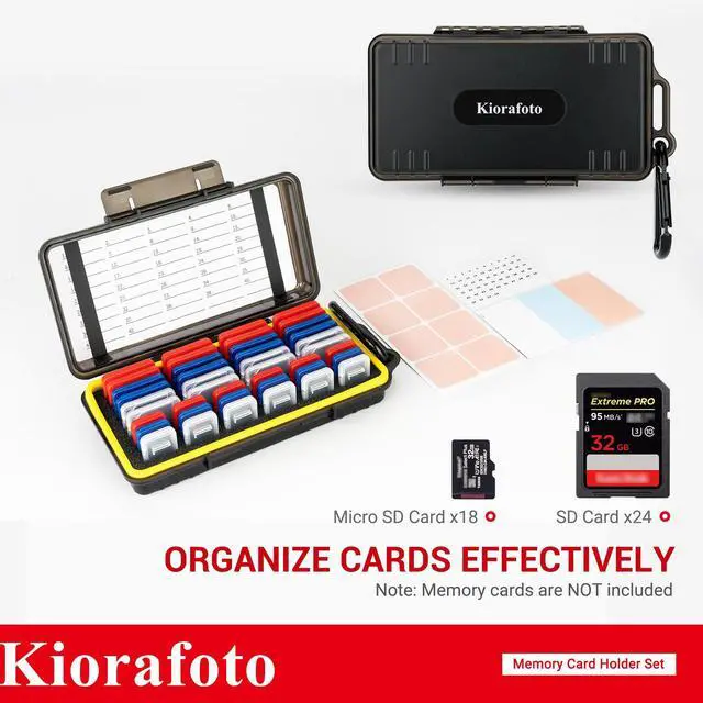 Alt view image 2 of 5 - Dual Protect Memory Card Case with 42 PCS Clear Memory Card Holders for 24 SD SDXC SDHC & 18 TF MSD Cards, Water-Resistant Anti-Shock MicroSD SD Card Storage Carrying Organizer Protector with Labels