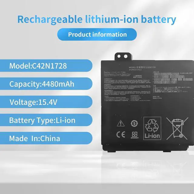 Alt view image 2 of 5 - Hubei C42N1728 0B200-02520100 Laptop Battery Replacement for Asus ZenBook Pro 15 U5500 UX550GD UX550GDX UX550GE UX550GEX UX580G UX580GD UX580GDX UX580GE UX580GEX UX550GDX-1C Series(15.4V 71Wh)