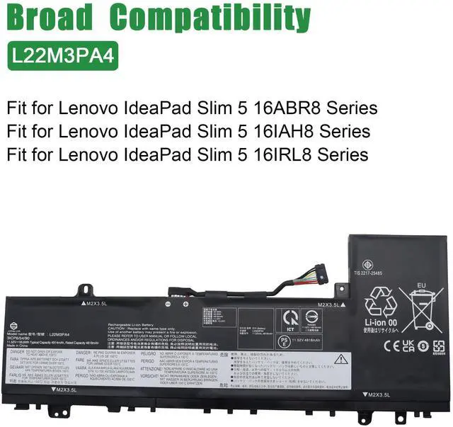 Alt view image 5 of 5 - JIAZIJIA L22M3PA4 Laptop Battery Replacement for Lenovo IdeaPad Slim 5 16ABR8 16IAH8 16IRL8 Series SB11K39354 5B11K39361 L22B3PA4 SB11K39351 5B11K39359 L22L3PA4 SB11K39364 L22C3PA4 11.52V 56.6Wh
