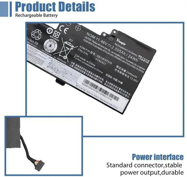 Alt view image 3 of 5 - VANPIR 01AV421 T470 T480 Laptop Battery Replacement for Lenovo ThinkPad A475 A485 TP25 Series Notebook SB10K97578 01AV419 01AV420 01AV489 SB10K97576 SB10K97577 11.46V 24Wh 2095mAh 3-Cell