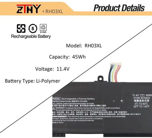 Alt view image 3 of 5 - RH03XL M02027-005 Laptop Battery 45Wh Replacement for HP ProBook 430 440 445 450 455 630 650 G8 G9 G10 G11 / EliteBook 630 640 645 655 G10 G11 / Zhan 66 Pro A 14 G4 G5 Series M01524-1D1 M01524-541