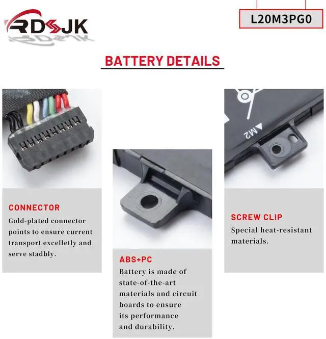 Alt view image 5 of 5 - L20L3PG0 L20M3PG0 L20C3PG0 L20D3PG0 L20M3PG3 Laptop Battery for Lenovo 100w 300w 500w Gen 3 100e 300e 500e Chromebook Gen 3 IdeaPad 3 Chrome 15IJL6 Flex 3 Chrome 15IJL7 Series L20D3PG2 L20M3PG2 47Wh