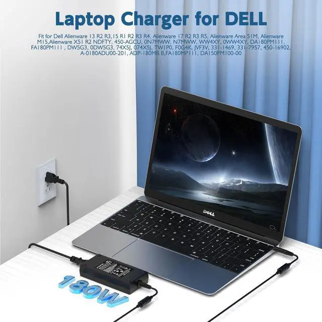 Alt view image 2 of 5 - 180W AC Adapter Laptop Charger Fit for Dell Alienware 13 15 17 R1 R2 R3 R4;Dell Precision 3510 3520 7520 7530 7510 7710 M2800 M4600 M4700 M4800 M6600 M6300 Power Supply Cord