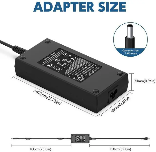Alt view image 3 of 5 - 180W AC Adapter Laptop Charger Fit for Dell Alienware 13 15 17 R1 R2 R3 R4;Dell Precision 3510 3520 7520 7530 7510 7710 M2800 M4600 M4700 M4800 M6600 M6300 Power Supply Cord
