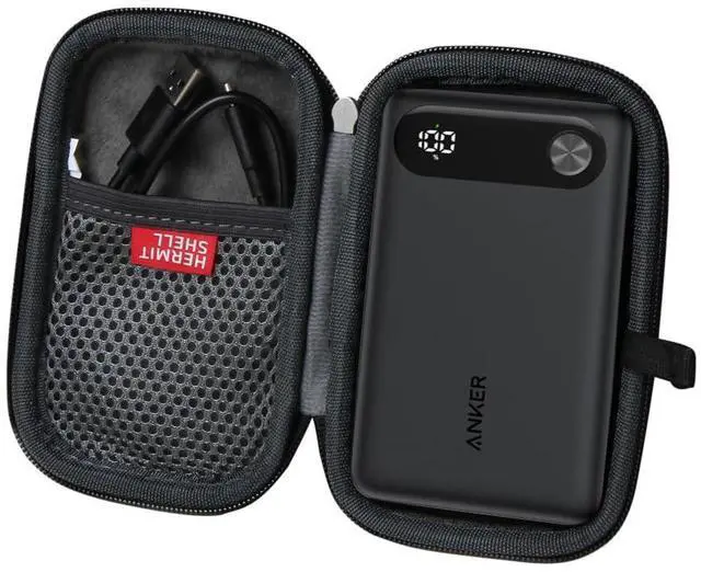 Main image of Hermitshell Hard Travel Case for Anker Power Bank, 10,000mAh Portable Charger with Built-in USB-C Cable and Lanyard (Black)