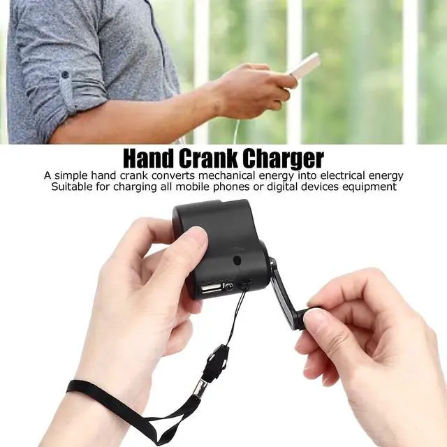 Alt view image 2 of 5 - Cryfokt Mini Manual Hand Crank Generator Phone Charger, 5V Output Portable Emergency Hand Power with LED Light, USB Charging Emergency Dynamotor for Outdoor, Hiking, Camping, Outage(Black)