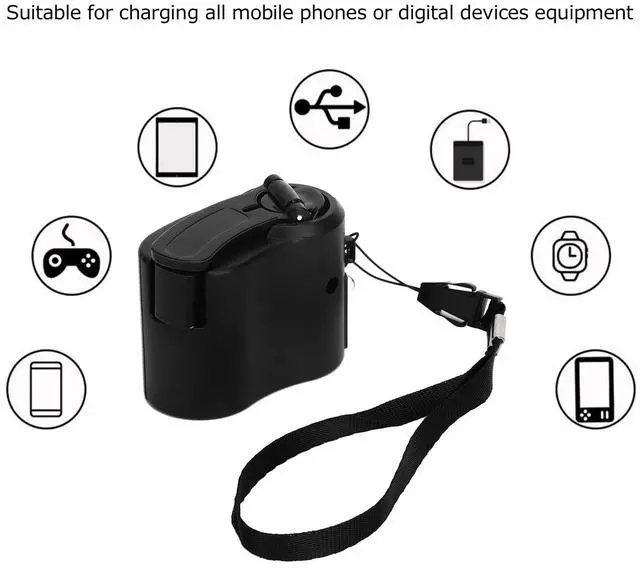 Alt view image 3 of 5 - Cryfokt Mini Manual Hand Crank Generator Phone Charger, 5V Output Portable Emergency Hand Power with LED Light, USB Charging Emergency Dynamotor for Outdoor, Hiking, Camping, Outage(Black)