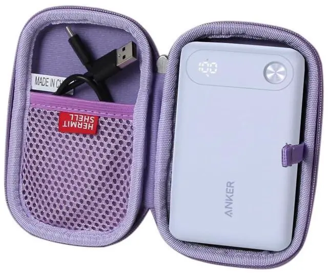 Main image of Hermitshell Hard Travel Case for Anker Power Bank, 10,000mAh Portable Charger with Built-in USB-C Cable and Lanyard (Purple)