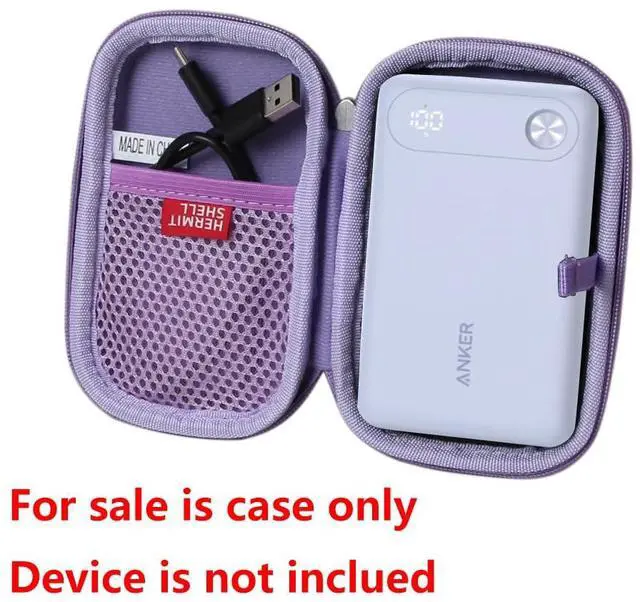 Alt view image 2 of 5 - Hermitshell Hard Travel Case for Anker Power Bank, 10,000mAh Portable Charger with Built-in USB-C Cable and Lanyard (Purple)
