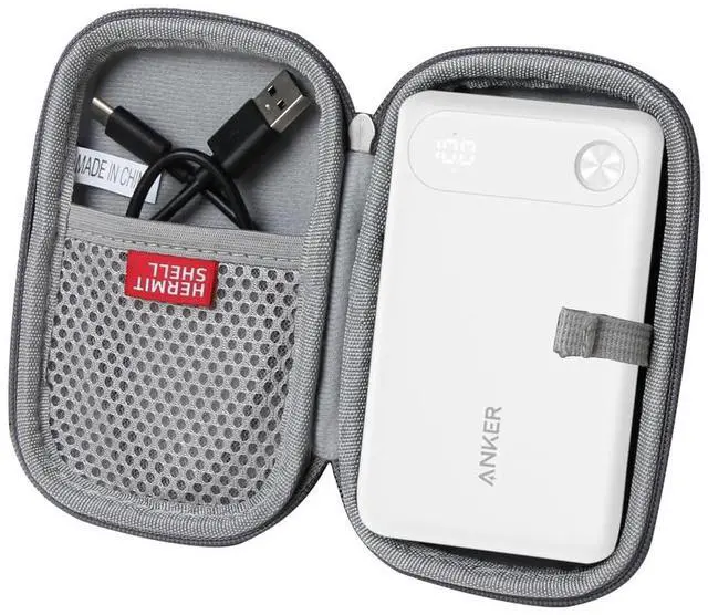Main image of Hermitshell Hard Travel Case for Anker Power Bank, 10,000mAh Portable Charger with Built-in USB-C Cable and Lanyard (Gray)