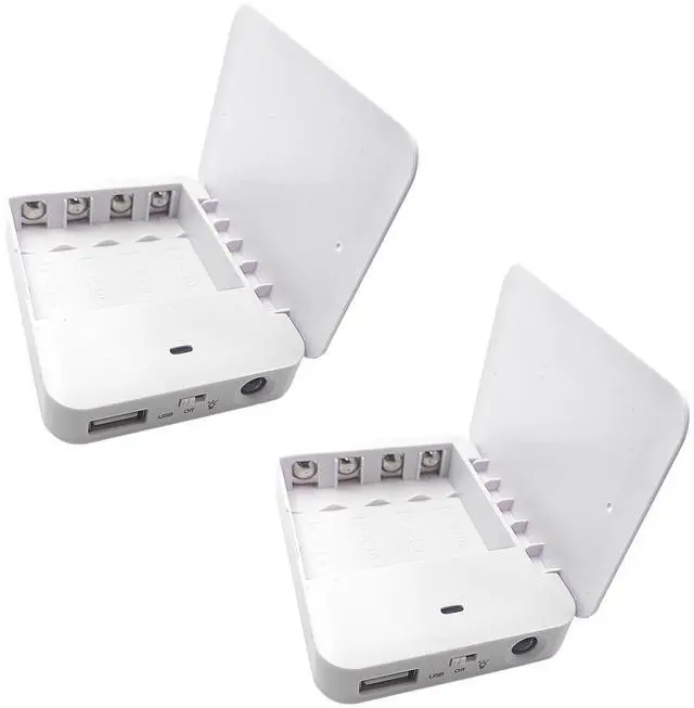 Main image of Battery Operated Phone Charger with LED|EmergencyUSB Battery Powered Power Bank Portable 4 AA Batteries Powered Outlet (2Pack White)