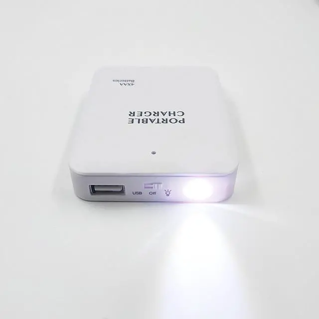 Alt view image 3 of 5 - Battery Operated Phone Charger with LED|EmergencyUSB Battery Powered Power Bank Portable 4 AA Batteries Powered Outlet (2Pack White)