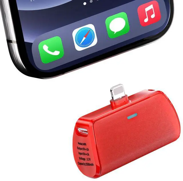 Main image of Quzmo Keychain Portable Charger for iPhone, 2500mAh Mini Power Emergency Pod Ultra-Compact External Power Bank Battery Pack Keyring Charger for iPhone 14/13/12/11/X/8/7/6S/SE (Red)