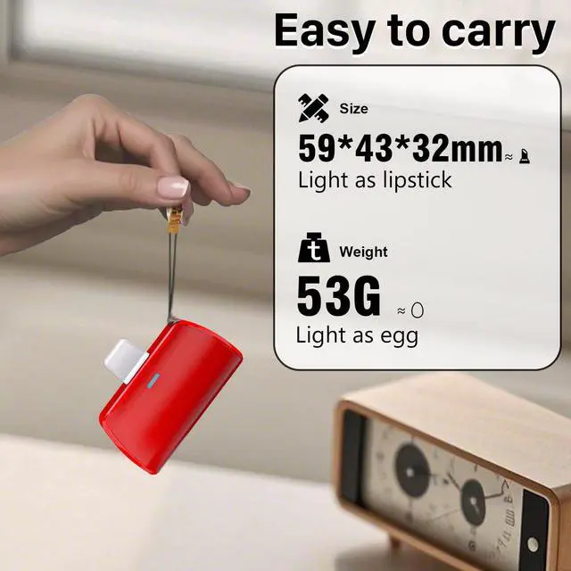 Alt view image 2 of 5 - Quzmo Keychain Portable Charger for iPhone, 2500mAh Mini Power Emergency Pod Ultra-Compact External Power Bank Battery Pack Keyring Charger for iPhone 14/13/12/11/X/8/7/6S/SE (Red)