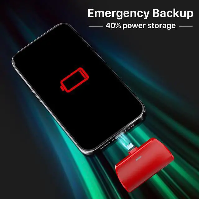 Alt view image 5 of 5 - Quzmo Keychain Portable Charger for iPhone, 2500mAh Mini Power Emergency Pod Ultra-Compact External Power Bank Battery Pack Keyring Charger for iPhone 14/13/12/11/X/8/7/6S/SE (Red)