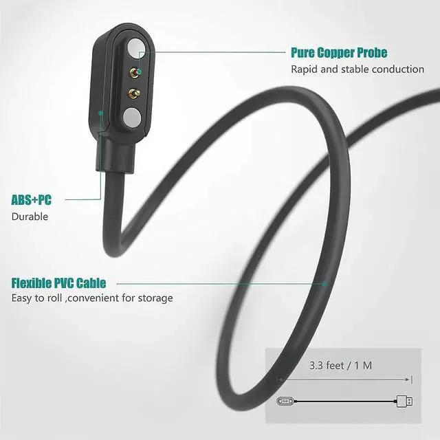 Alt view image 4 of 5 - Compatible for HYSTORM G96 Smart Watches Charger, Lamshaw 2 Pin Magnetic USB Replacement Charging Compatible for Compatible with HYSTORM G96 1.85" Smart Watches (2 Pack-Black+Black)
